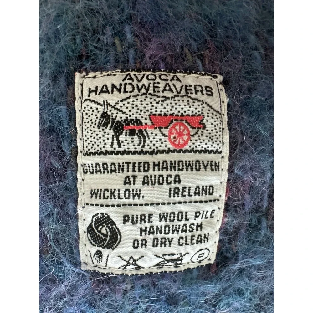 Avoca Handweavers Ireland Pure Woo Pile Plaid Throw Blanket 52X72 Fringe Vintage